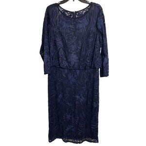 J S Collections Formal Midi Lace Sheer Sleeve Dress Size 14